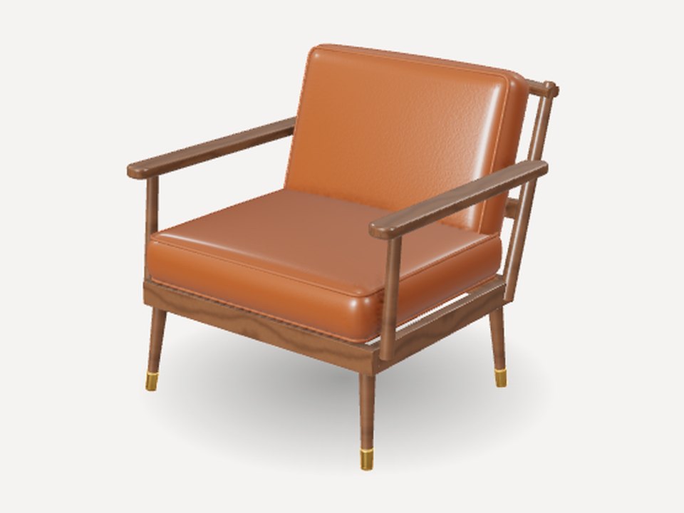 Configured Halden chair in walnut and cognac leather